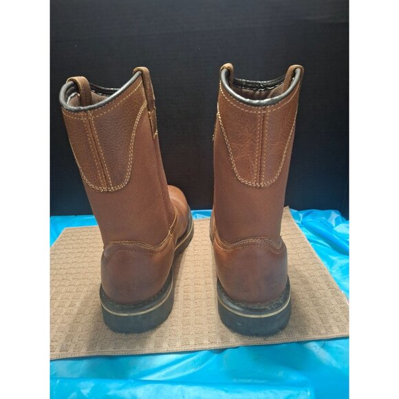 Brahma Mens Size 9.5 W Brown Leather/Manmade Western Pull-On Work Boots. Safety - Picture 4 of 9